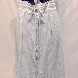 High waisted button-front blue midi skirt